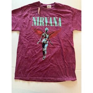Nirvana In Utero  Dark Pink Stonewash Retro Rock T-Shirt - Size Medium